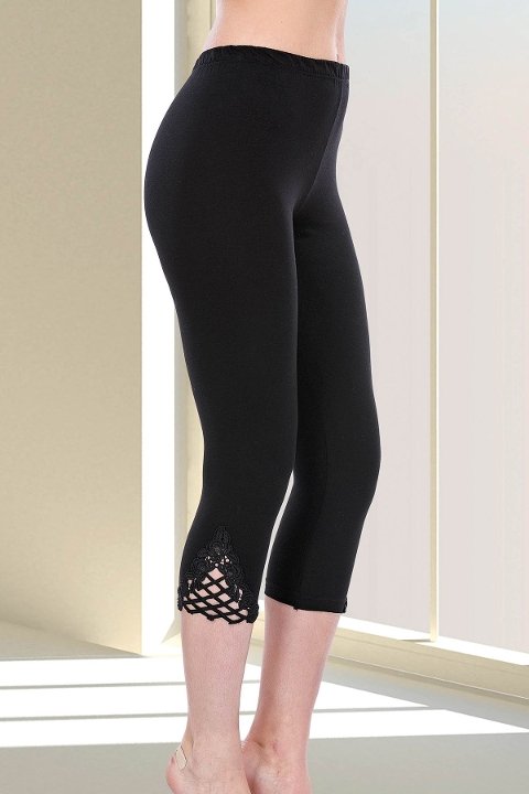 Yüksek Bel Güpür Detaylı Kapri Tayt Lady 8142