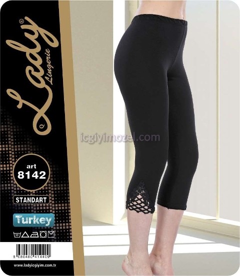 Yüksek Bel Güpür Detaylı Kapri Tayt Lady 8142 - 2