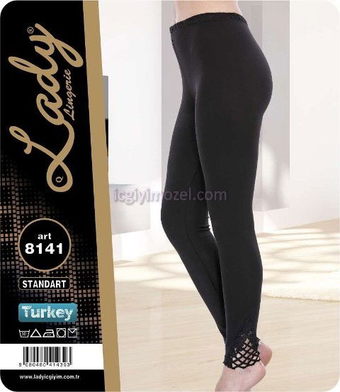 Yüksek Bel Güpür Detaylı Pamuklu Tayt Lady 8141 - 2