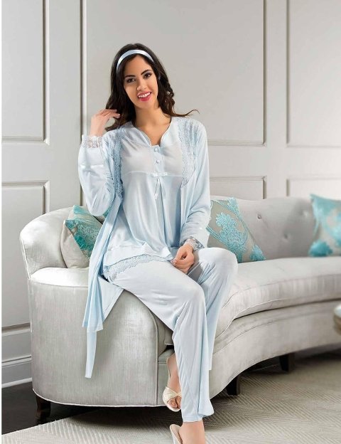 Esnek Bel Ayarı Emzirme Açıklığı Hamile Pijama Takımı XSES 2190