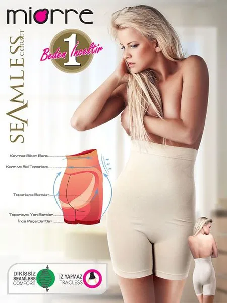 Miorre Yüksek Bel Şekillendirici Korse Silikonlu / 1 Beden İnceltir!!! - Ten