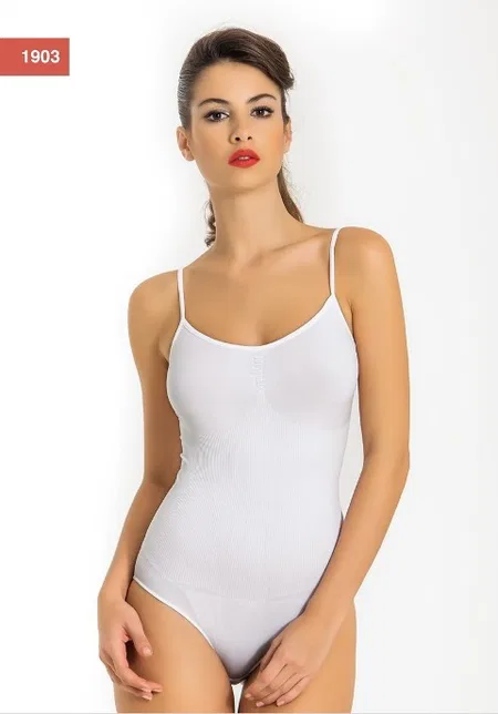 Dikişsiz İnce Askılı Body Polyamid Elastan Miss Fit 1903 - Beyaz