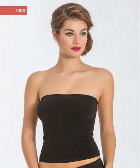 Dikişsiz Silikonlu Uzun Straplez Atlet Miss Fit 1403 - Siyah