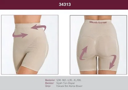 Yüksek Bel Silikonlu Kaymaz Korse Boxer Miss Fit 34313 - Ten