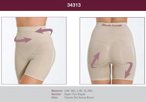 Yüksek Bel Silikonlu Kaymaz Korse Boxer Miss Fit 34313 - Ten