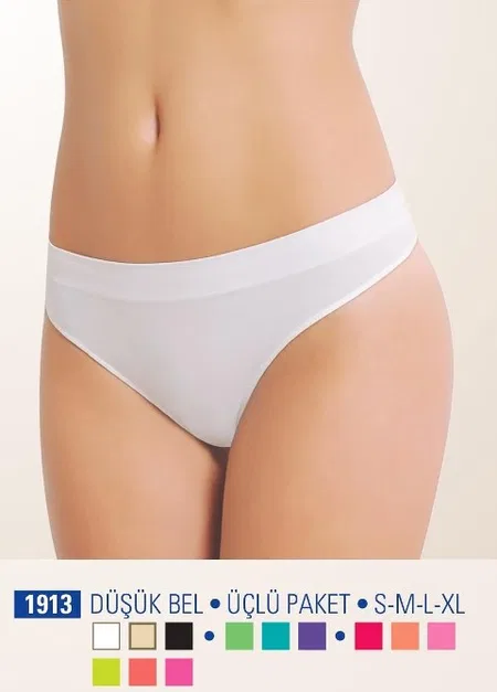 Dikişsiz Düşük Bel Slip Külot 3'lü Paket NBB 1913 - Beyaz-Siyah-Ten