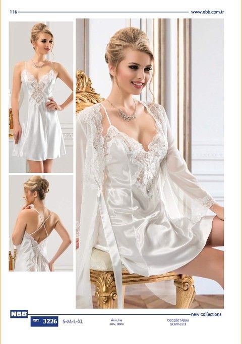 NBB Pamuklu Dantel Detaylı Kadın Gecelik Takım NBB 3226 - Görsel 2