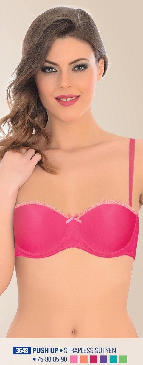 Dantel Detaylı Push Up Straplez Sütyen NBB 3648 - Oranj