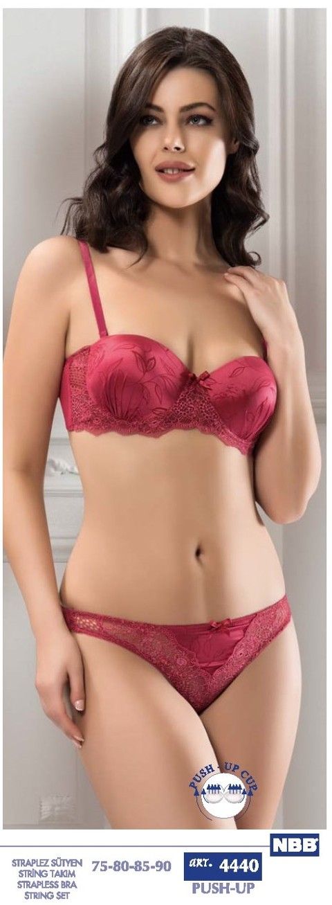 NBB Dantel Detaylı Push-Up Straplez Sütyen String Takım NBB 4440 - Görsel 4