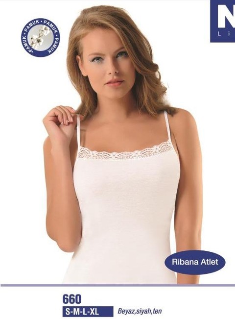 Pamuklu Ribana Dantelli İp Askılı Atlet NBB 660 - 2