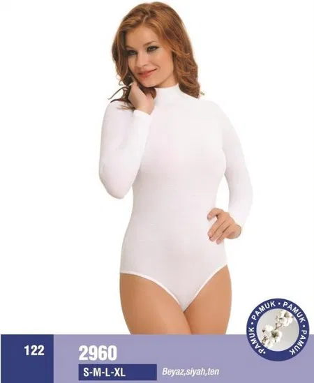 Pamuklu Esnek Uzun Kollu Body NBB 2960 - Beyaz