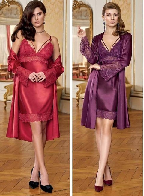 Saten Uzun Kimono Sabahlık Nurteks 5351