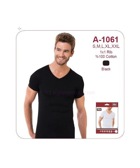 Ribana V Yaka Pamuklu Erkek Atlet Öztaş 1061 - Siyah