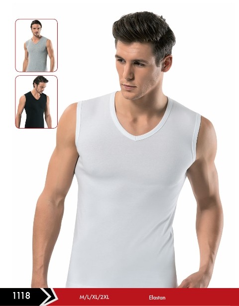 Pamuk Elastan Kolsuz V Yaka Atlet Erdem 1118 - Beyaz