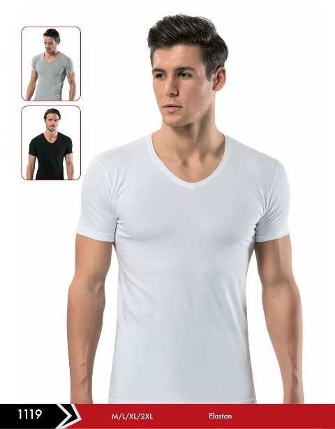Pamuk Elastan V Yaka Erkek Atlet Erdem 1119 - Beyaz