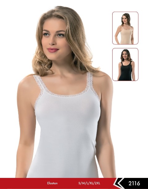 Pamuklu Dantelli Kaşkorse Atlet Erdem 2116 - Beyaz