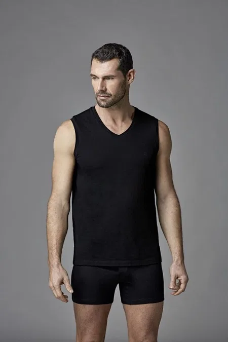 Pamuklu V Yaka Kolsuz T-Shirt 2'li Set Dagi 1070 - 2