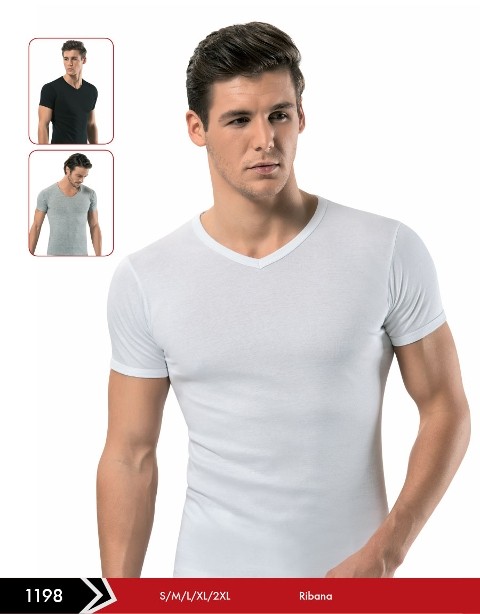 Ribana V Yaka Erkek Atlet Siyah Pamuklu Erdem 1198 - Beyaz