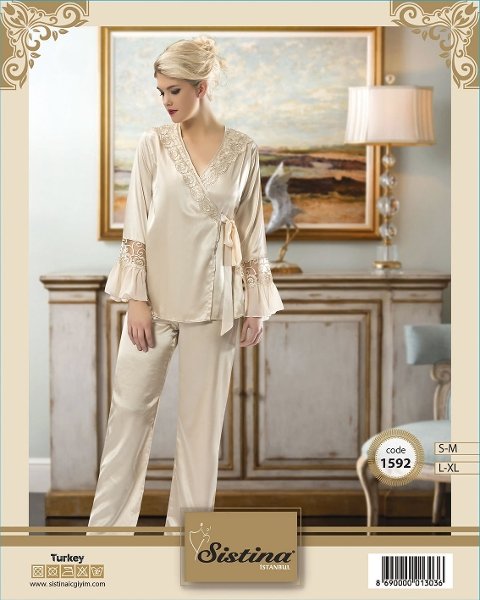 Gold Renkli Saten Pijama Takımı Sistina 1592 - Gold Rengi