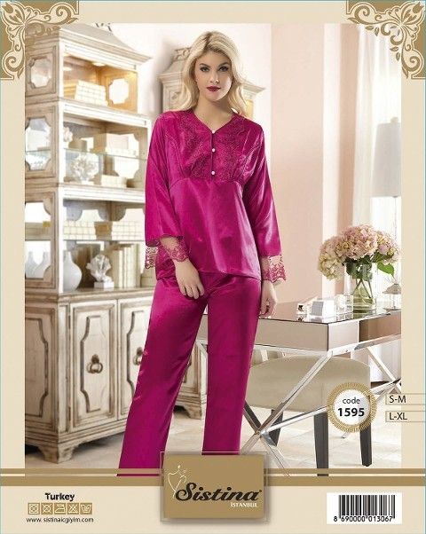 Fuşyadan Tasarlanmış Saten Pijama Takımı Sistina 1595 - 2