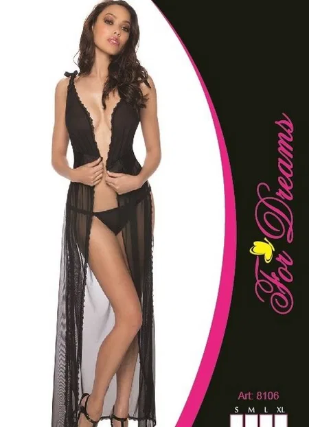 Şeffaf Uzun Tül Sabahlık Polyester Elastan For Dreams 8106 - Görsel