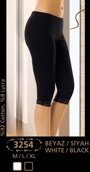 Yüksek Bel Esnek Dantelli Tayt Anıt 3254 - Siyah