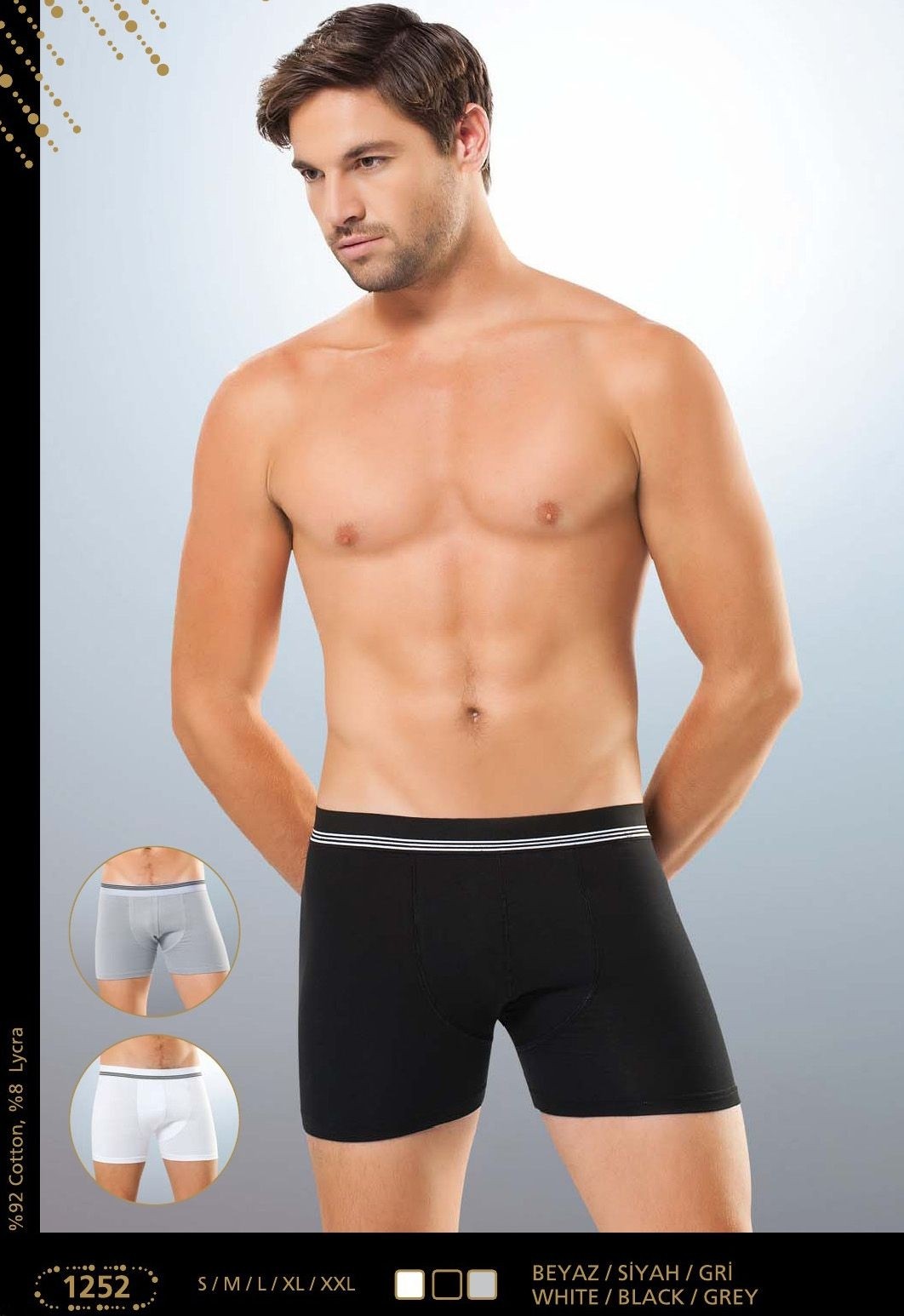 Çizgili Pamuklu Licralı Erkek Boxer Anıt 1252 - Siyah