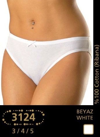 Yüksek Pamuk Oranı Ribana Bikini Külot Anıt 3124 - Beyaz