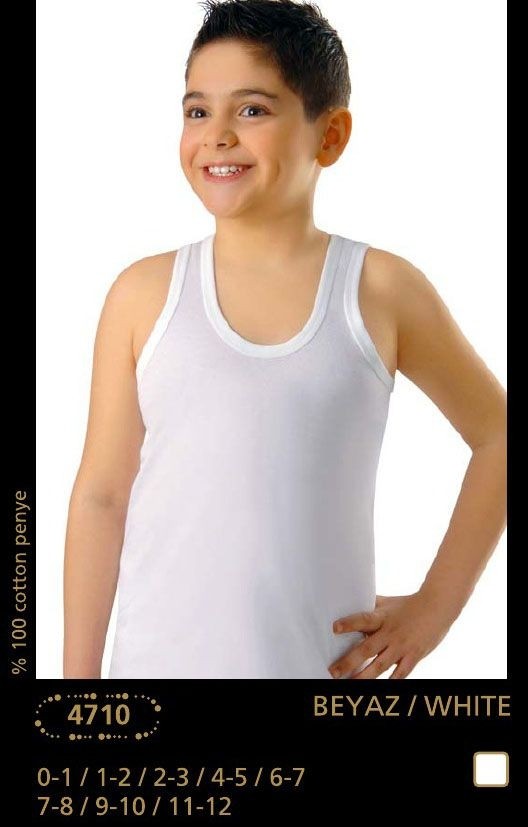 Pamuklu Dayanıklı Çocuk Atlet Anıt 4710 - Beyaz