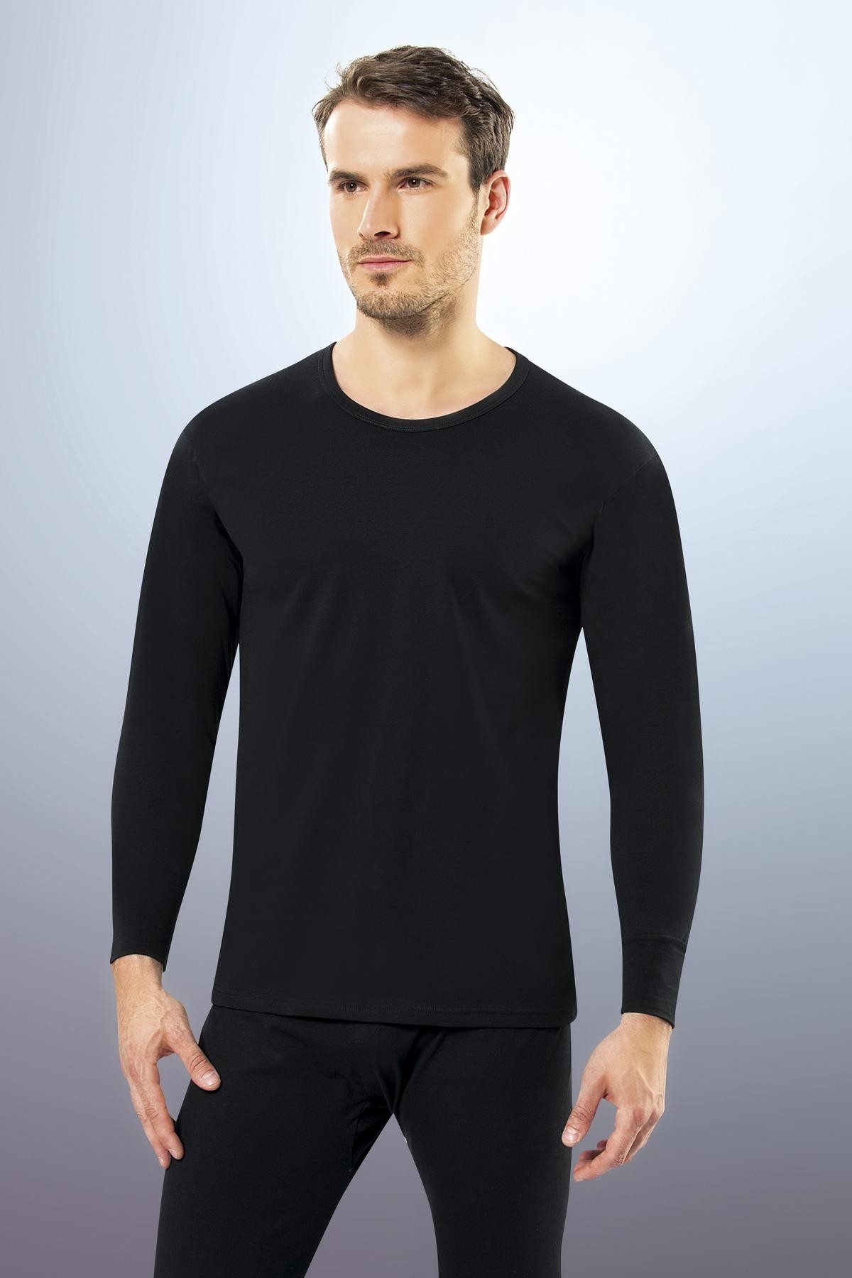 Pamuklu Fırçalı İç Yüzey Uzun Kol Üst Anıt 1122 - Siyah