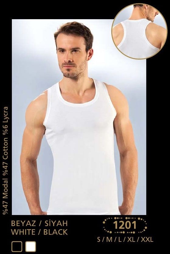 Modal V Yaka Erkek Atlet Siyah Anıt 1201 - Beyaz