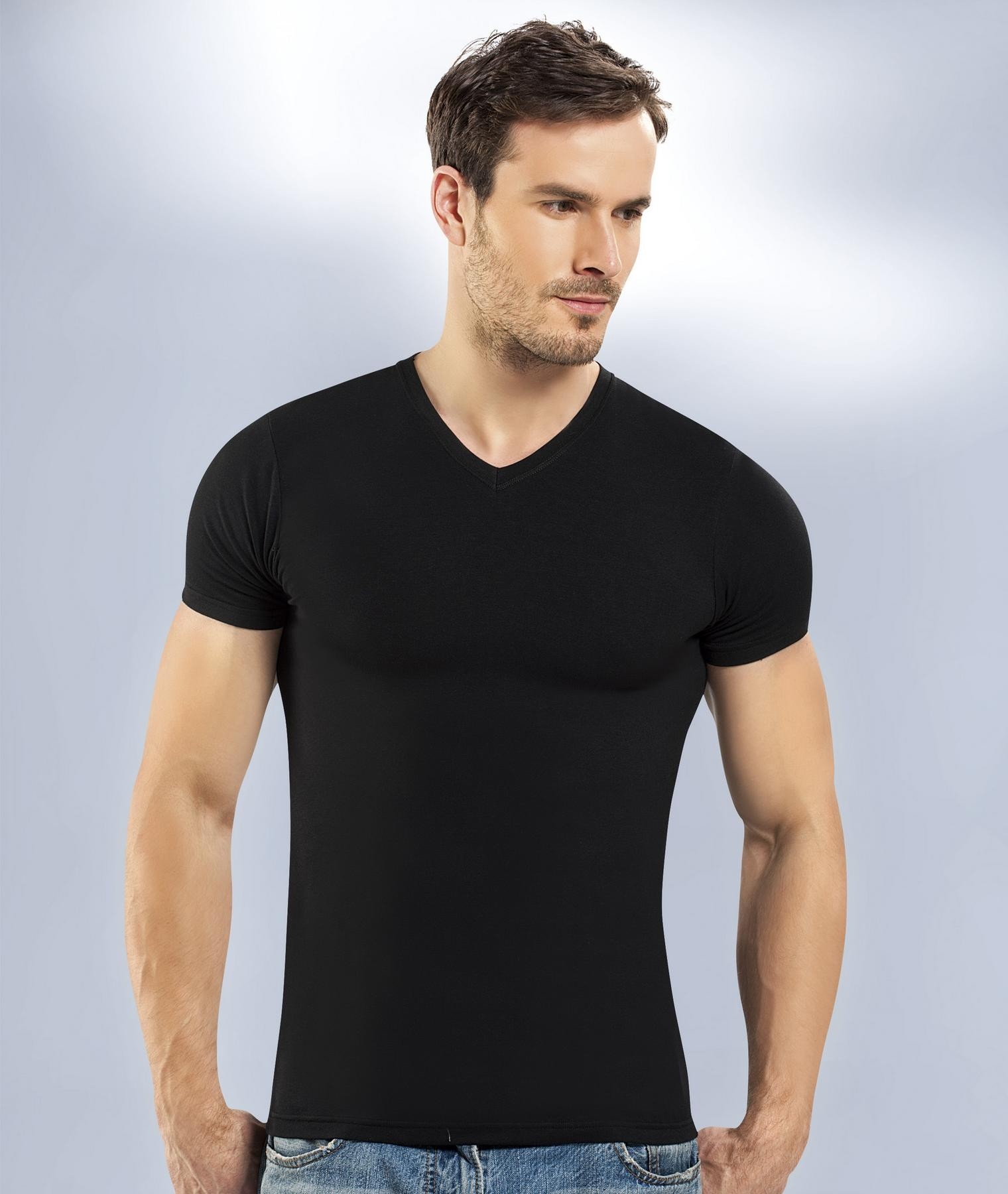 Modal V Yaka Askılı Erkek Atlet Anıt 1204 - Siyah