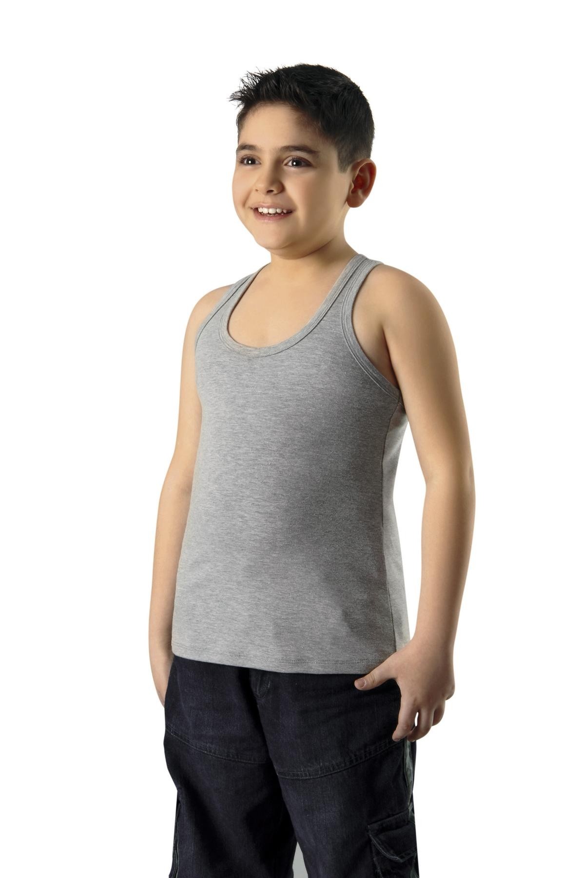 Pamuklu Rahat Kesim Erkek Çocuk Atlet Anıt 4706 - Gri