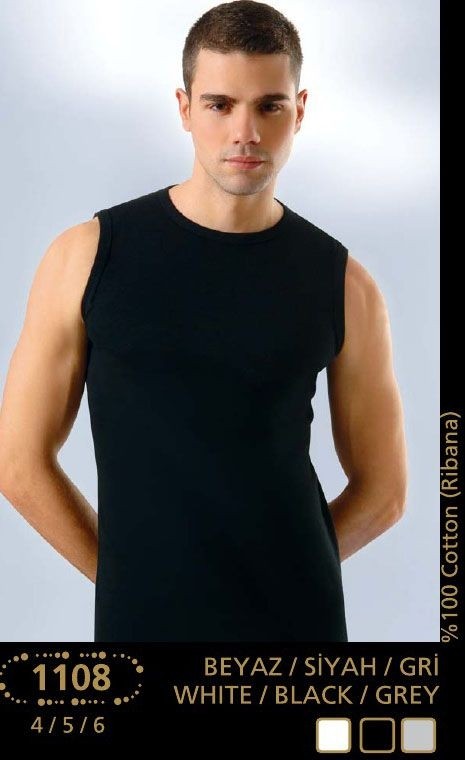 Pamuklu Ribana O Yaka Kolsuz Atlet Anıt 1108 - Siyah