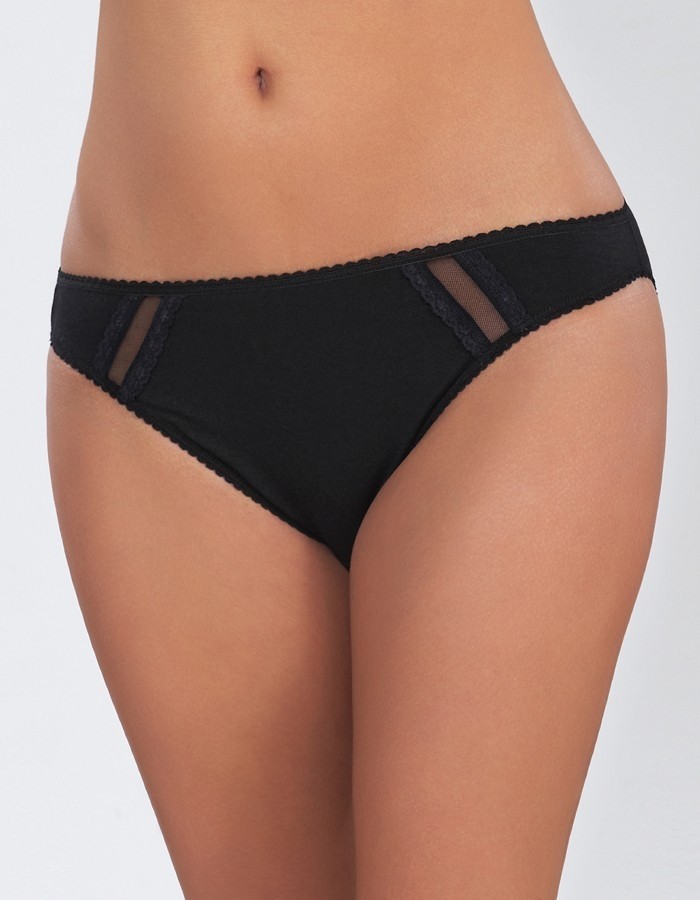 Pamuklu Dantelli Slip Külot Siyah Beyaz Çift Kaplan 615 - Siyah