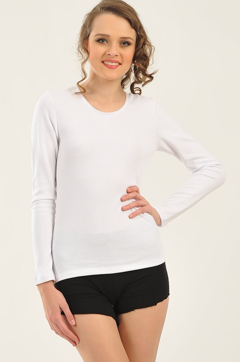 Termal Uzun Kol T-Shirt Beyaz Somon Ten Dagi 7682 - Ekru