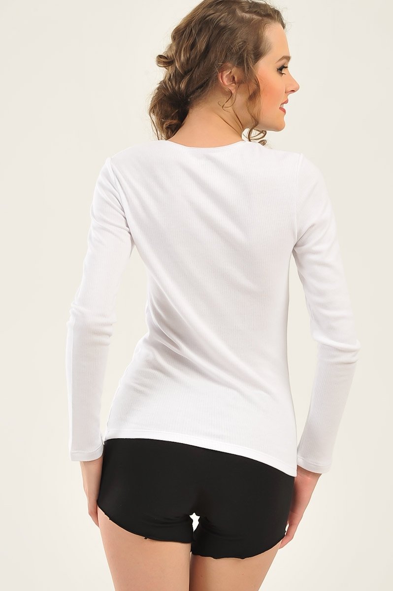 Termal Uzun Kol T-Shirt Beyaz Somon Ten Dagi 7682 - Ekru