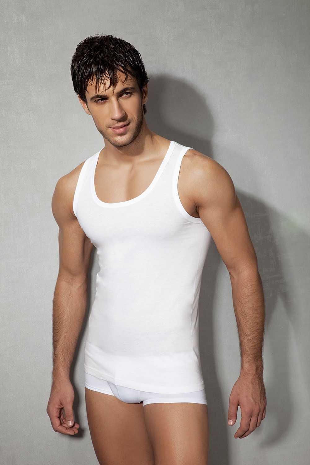 Pamuklu Ribana Kesim Erkek Atlet Doreanse 2005 - Beyaz