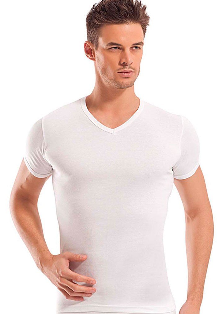 Ribana V Yaka Erkek Atlet Siyah Pamuklu Erdem 1198 - Beyaz