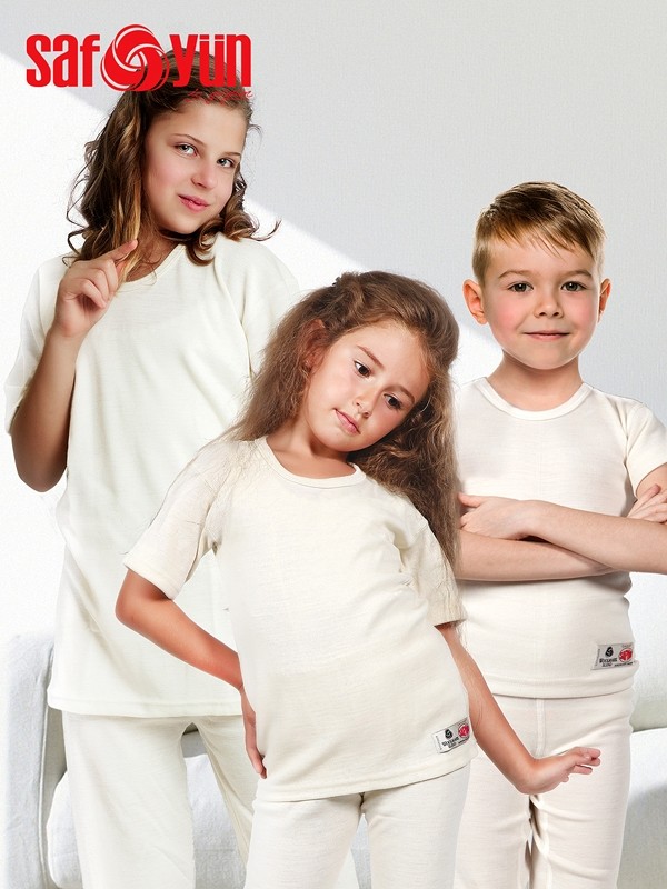 İç Fırçalı Yün Çocuk Kisakol Fanila Saf Yün 600 - Krem