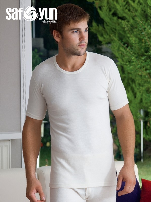 Yün ve Akrilik Termal Kısa Kol Fanila Saf Yün 541 - Krem