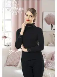 Dantel Detaylı Uzun Kol Body Siyah Esnek Anıt 2936