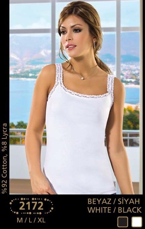 Pamuklu Dantel Askılı Kadın Atlet Anıt 2172 - Beyaz