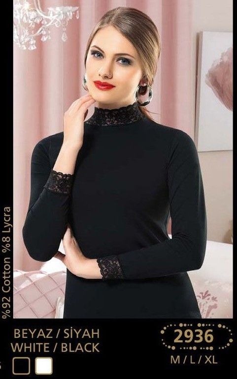 Dantel Detaylı Uzun Kol Body Siyah Esnek Anıt 2936 - Siyah