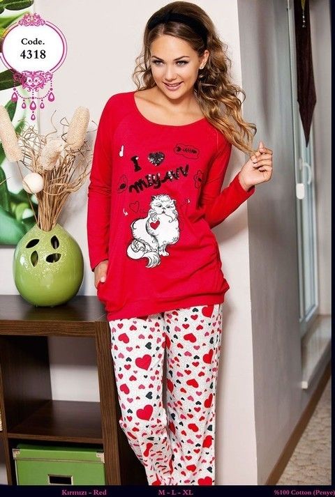 Anıt Kedi Baskılı Uzun Kollu Kadın Pijama Takımı Anıt 4318 - Görsel 2