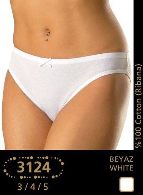 Yüksek Pamuk Oranı Ribana Bikini Külot Anıt 3124 - Beyaz