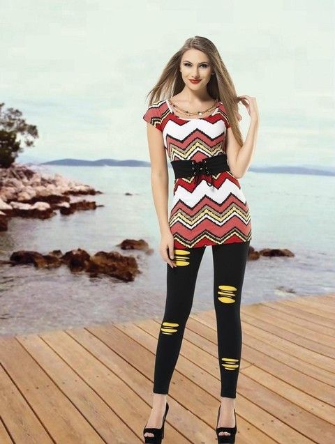 Anıt Yüksek Bel Destekli Çizgili Tayt Takım Anıt 4399 - Görsel 4