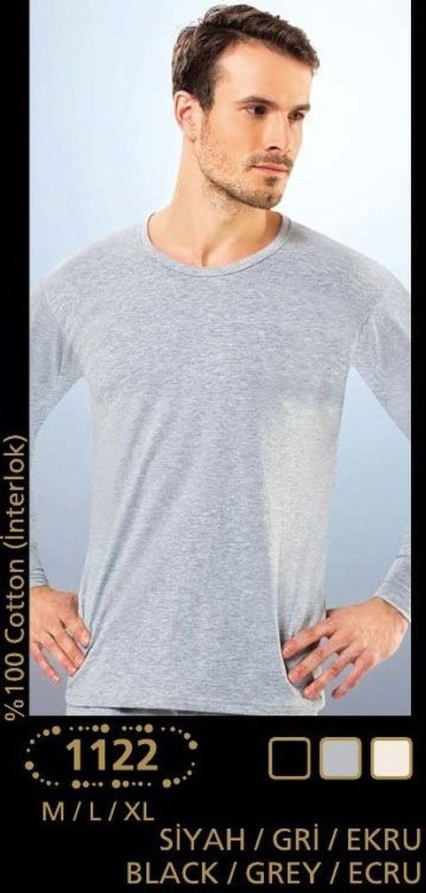 Pamuklu Fırçalı İç Yüzey Uzun Kol Üst Anıt 1122 - Gri