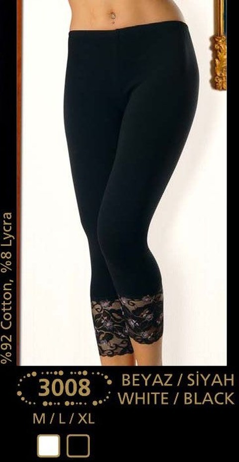 Yüksek Bel Dantelli Tayt Pamuk Lycra Anıt 3008 - Siyah