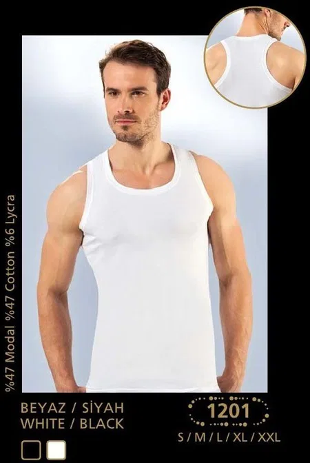Modal V Yaka Erkek Atlet Siyah Anıt 1201 - Beyaz